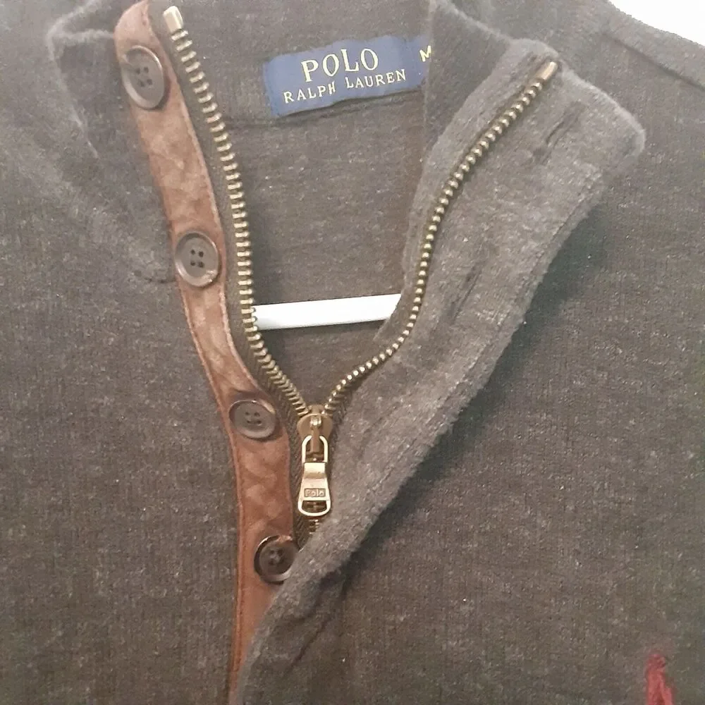 Polo Ralph Lauren Adult Mens M Gray 1/4 Zip Button Sweater